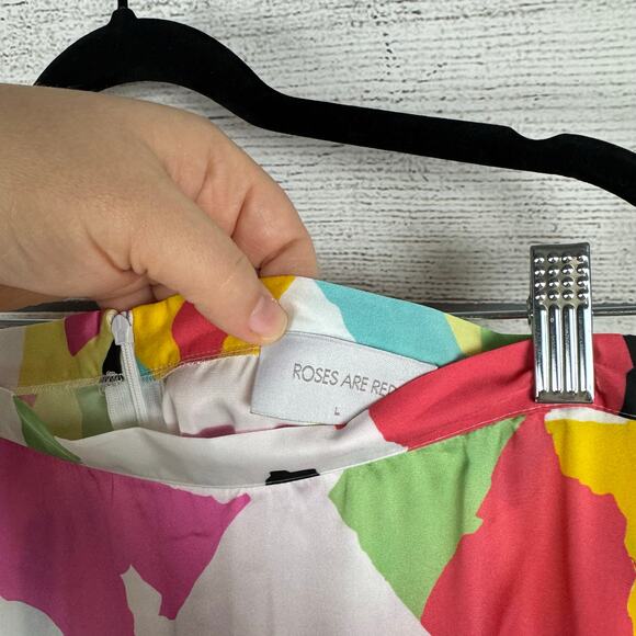 Roses Are Red Women's Colorful Satin Printed Lightweight Midi Skirt Size Large - Picture 10 of 11